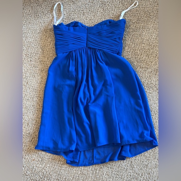 DAVID’S BRIDAL Cobalt Blue Short Chiffon Strapless Mini Dress Size 8 - Picture 6 of 8